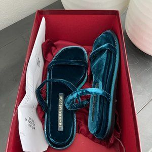 NWT Tamara Mellon Velvet Slide Sandal in Emerald Green Size 37 US 6.5
